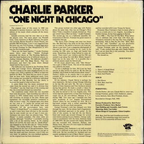 Charlie Parker One Night In Chicago vinyl LP album (LP record) US CIKLPON704669
