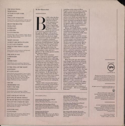 Charlie Parker The Verve Years (1952-54) 2-LP vinyl record set (Double LP Album) US CIK2LTH709009