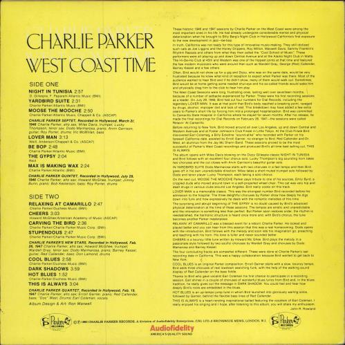 Charlie Parker West Coast Time vinyl LP album (LP record) UK CIKLPWE780596