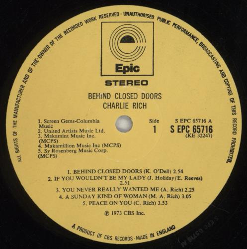 Charlie Rich Behind Closed Doors vinyl LP album (LP record) UK CB3LPBE303302