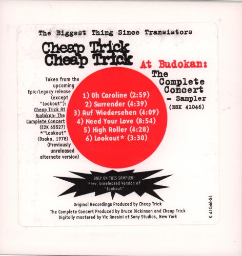 Cheap Trick At Budokan Sampler CD single (CD5 / 5") US CHPC5AT123567