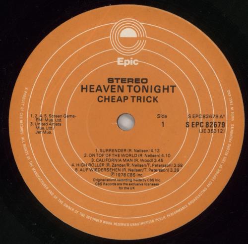 Cheap Trick Heaven Tonight vinyl LP album (LP record) UK CHPLPHE542366
