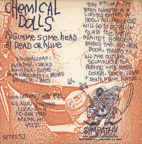Chemical Dolls Sympathy For GG - Yellow Vinyl 7" vinyl single (7 inch record / 45) US 9HE07SY868383