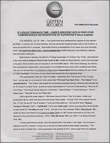 Cher If I Could Turn Back Time media press pack US CHEPPIF168180
