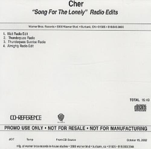 Cher Song For The Lonely Radio Edits CD-R acetate US CHECRSO208547
