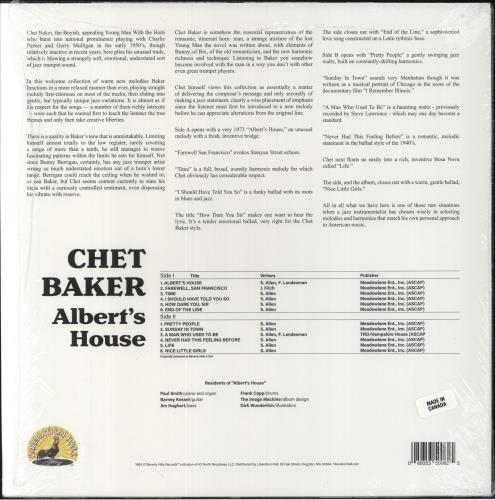 Chet Baker Albert's House - RSD 2021 vinyl LP album (LP record) US 6CBLPAL859426