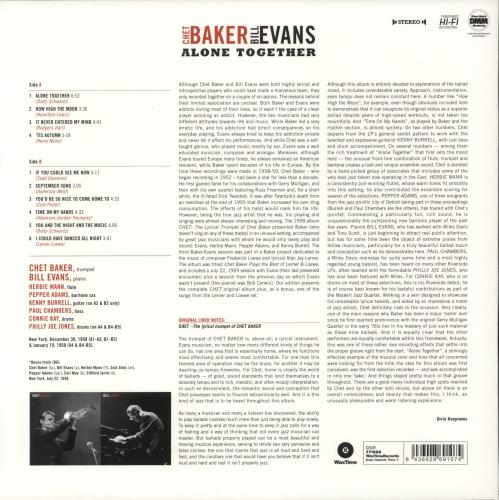 Chet Baker Alone Together - 180 Gram vinyl LP album (LP record) UK 6CBLPAL864409