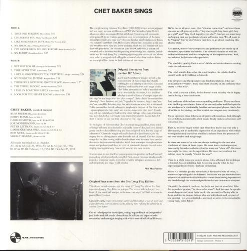 Chet Baker Chet Baker Sings - 180gm Vinyl vinyl LP album (LP record) UK 6CBLPCH863411