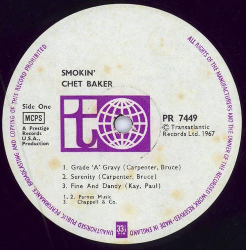 Chet Baker Smokin' vinyl LP album (LP record) UK 6CBLPSM445678