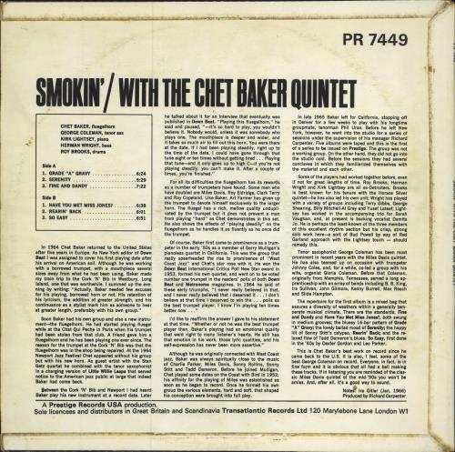 Chet Baker Smokin' vinyl LP album (LP record) UK 6CBLPSM445678