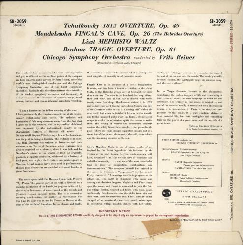 Chicago Symphony Orchestra 1812 Overture / Fingal's Cave Overture / Mephisto Waltz / Tragic Overture vinyl LP album (LP record) UK E51LPOV771822