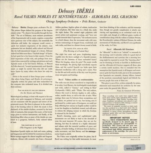 Chicago Symphony Orchestra Iberia / Alborado Del Gracioso / Valses Nobles Et Sentimentales vinyl LP album (LP record) US E51LPIB875840