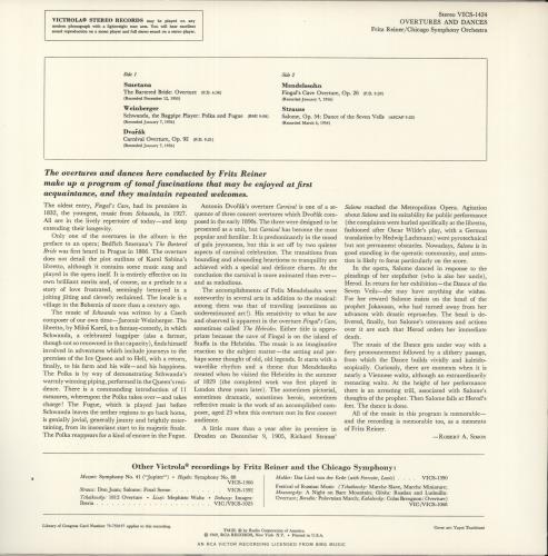 Chicago Symphony Orchestra Overtures And Dances vinyl LP album (LP record) US E51LPOV881180