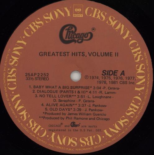 Chicago Greatest Hits Volume II vinyl LP album (LP record) Hong Kong CCGLPGR762668