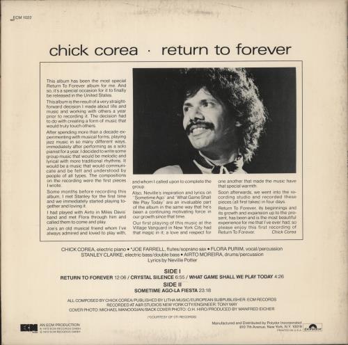 Chick Corea Return To Forever vinyl LP album (LP record) US CKCLPRE334096