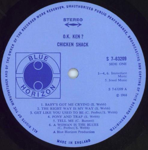 Chicken Shack O.K. Ken? vinyl LP album (LP record) UK CHSLPOK87016