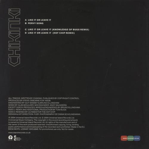Chikinki Like It Or Leave It - Numbered + Blue Vinyl 7" vinyl single (7 inch record / 45) UK C/K07LI838682