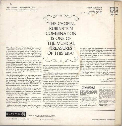 Chopin Artur Rubinstein / Chopin vinyl LP album (LP record) UK CYXLPAR735402