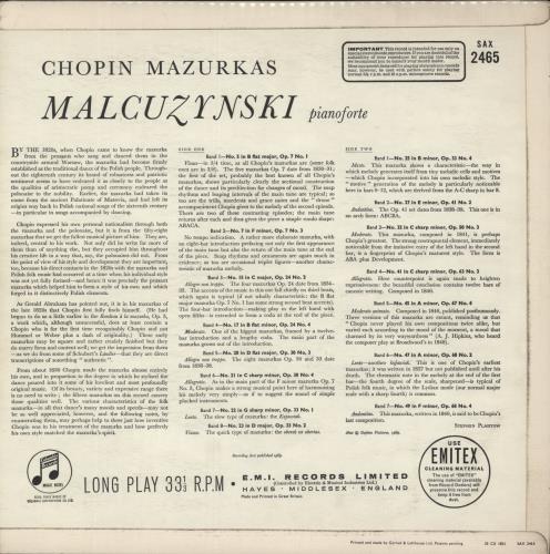 Chopin Chopin: Mazurkas vinyl LP album (LP record) UK CYXLPCH887334