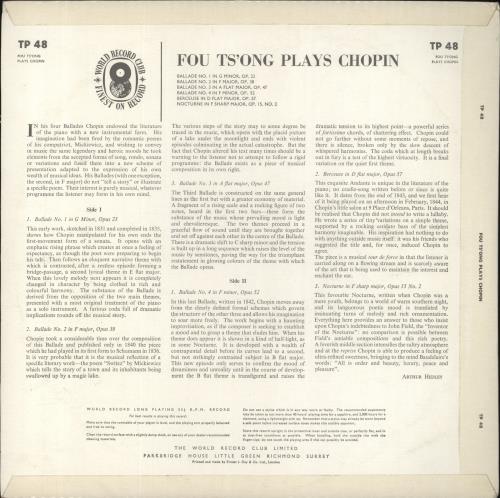 Chopin Fou Ts'Ong Plays Chopin vinyl LP album (LP record) UK CYXLPFO859960