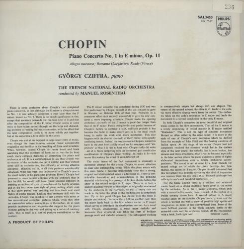 Chopin Piano Concerto No. 1 vinyl LP album (LP record) UK CYXLPPI761641
