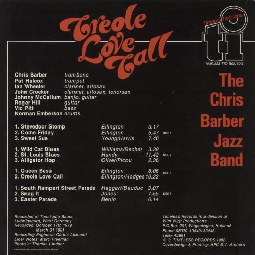 Chris Barber Creole Love Call - Autographed 2-LP vinyl record set (Double LP Album) Dutch CHB2LCR865008