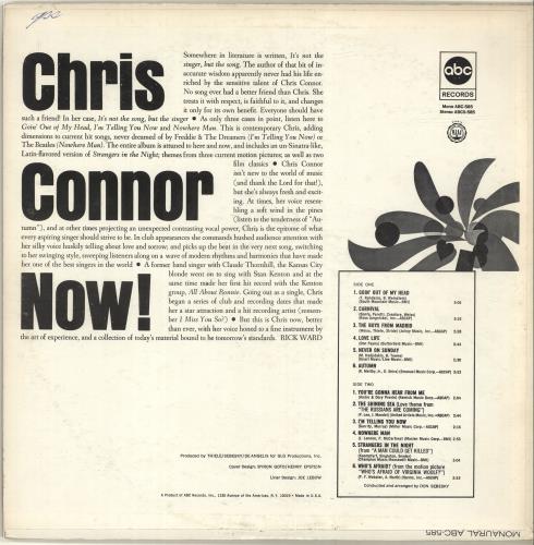 Chris Connor Now ! vinyl LP album (LP record) US CN0LPNO699367