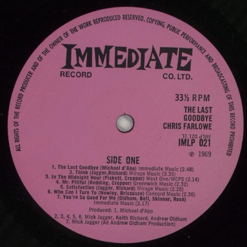 Chris Farlowe The Last Goodbye vinyl LP album (LP record) UK CFALPTH871607