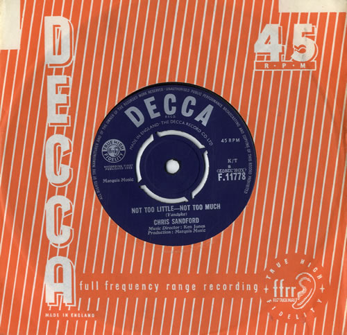 Chris Sandford Not Too Little - Not Too Much 7" vinyl single (7 inch record / 45) UK CV207NO603640