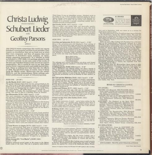 Christa Ludwig Schubert Lieder vinyl LP album (LP record) US 1I3LPSC892801