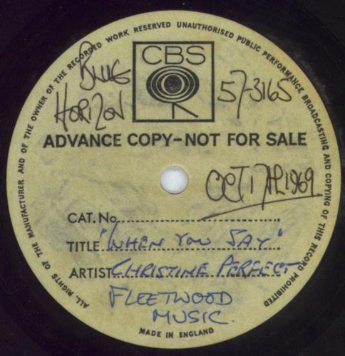 Christine Perfect When You Say acetate UK PFTATWH818052