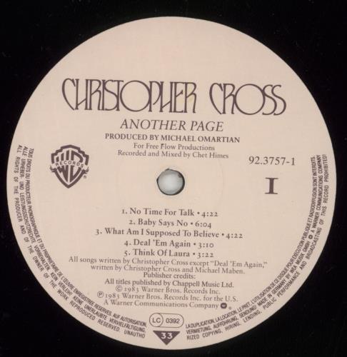 Christopher Cross Another Page vinyl LP album (LP record) German CRCLPAN284476