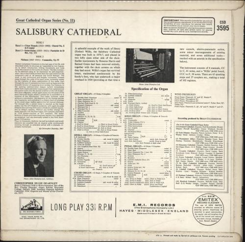 Christopher Dearnley Salisbury Cathedral vinyl LP album (LP record) UK H7TLPSA786782