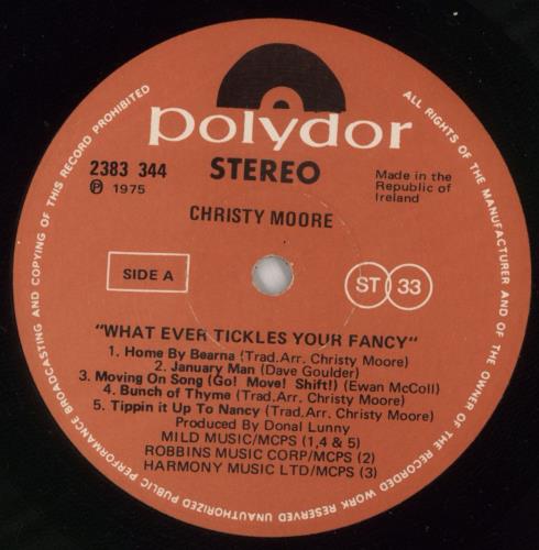 Christy Moore Whatever Tickles Your Fancy - VG vinyl LP album (LP record) Irish CMRLPWH867668
