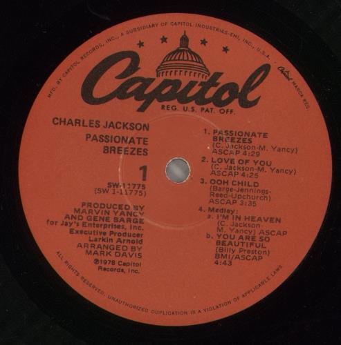 Chuck Jackson Passionate Breezes vinyl LP album (LP record) US O84LPPA884749