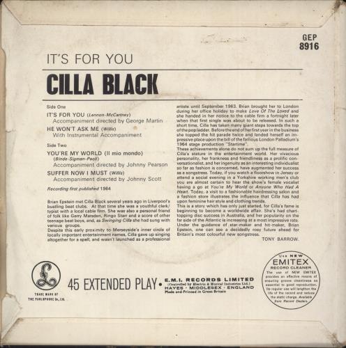 Cilla Black It's For You EP - 1st - VG 7" vinyl single (7 inch record / 45) UK CIL07IT864484