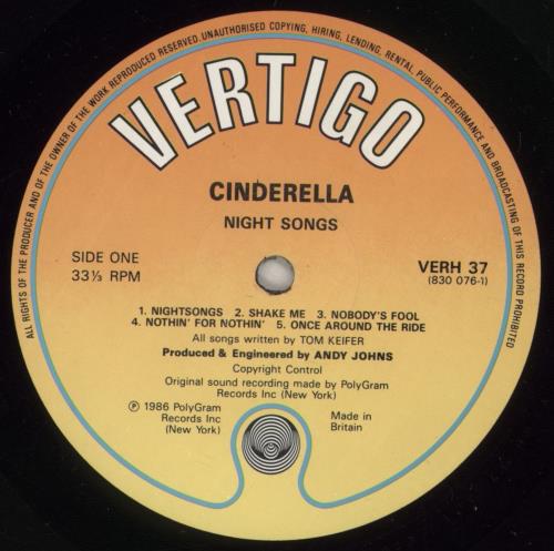 Cinderella Night Songs - EX vinyl LP album (LP record) UK CINLPNI880140