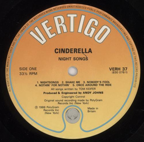 Cinderella Night Songs vinyl LP album (LP record) UK CINLPNI245864