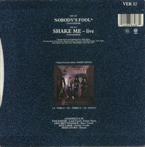 Cinderella Nobody's Fool 7" vinyl single (7 inch record / 45) UK CIN07NO866252