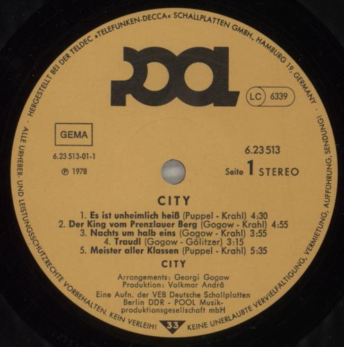 City City vinyl LP album (LP record) German ZK9LPCI716580