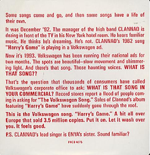 Clannad Harry's Game CD single (CD5 / 5") US CLNC5HA30040