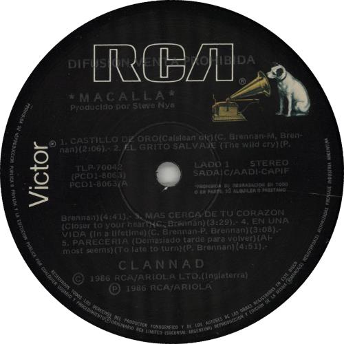 Clannad Macalla vinyl LP album (LP record) Argentinean CLNLPMA666767