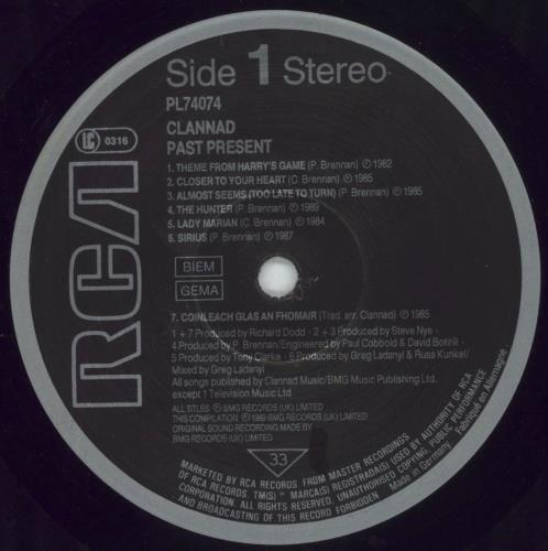 Clannad Pastpresent vinyl LP album (LP record) German CLNLPPA695087