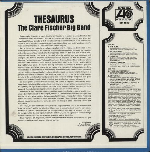 Clare Fischer Thesaurus vinyl LP album (LP record) US CF1LPTH869935