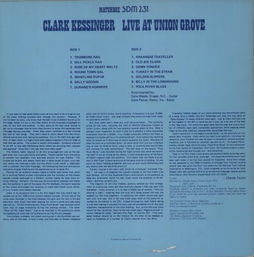 Clark Kessinger Live At Union Grove vinyl LP album (LP record) UK 1R4LPLI868948