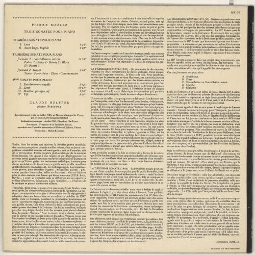 Claude Helffer Pierre Boulez: Trois Sonates Pour Piano vinyl LP album (LP record) French 0VCLPPI736772
