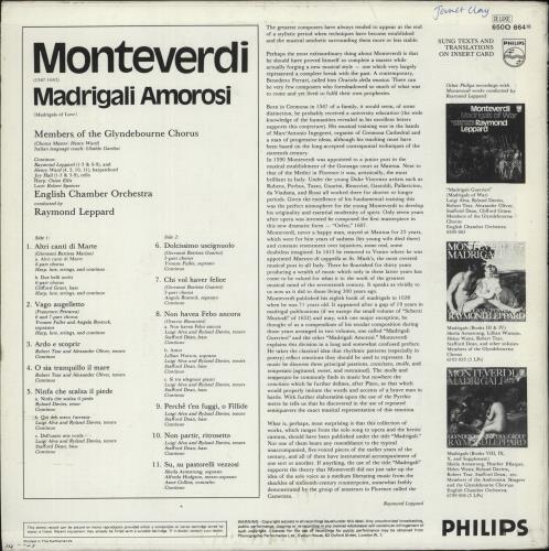 Claudio Monteverdi Madrigali Amorosi - White Label Test Pressing vinyl LP album (LP record) Dutch M88LPMA875442