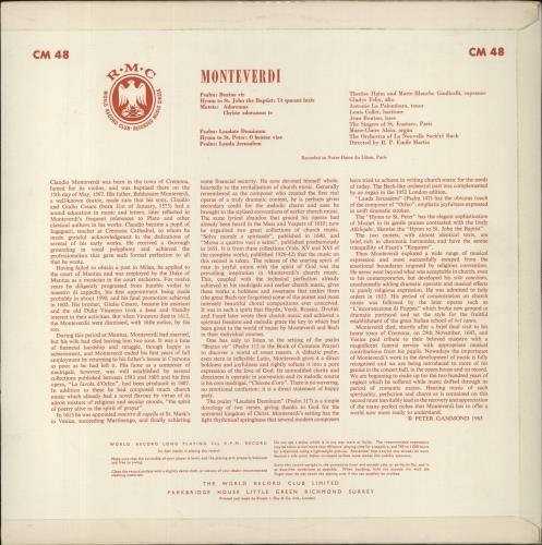 Claudio Monteverdi Monteverdi: Psalms And Anthems vinyl LP album (LP record) UK M88LPMO854810