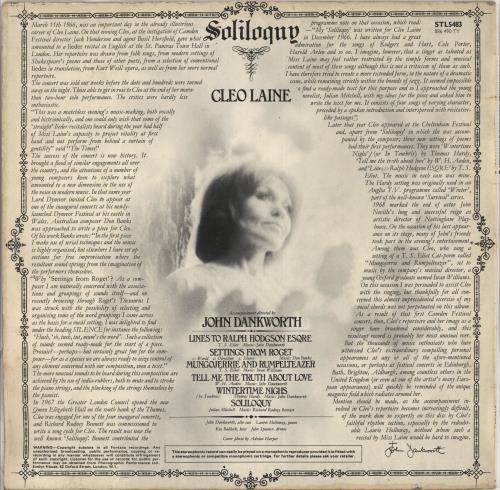 Cleo Laine & John Dankworth Soliloquy vinyl LP album (LP record) UK L&DLPSO711340