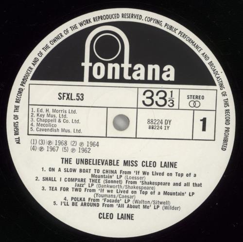 Cleo Laine & John Dankworth The Unbelievable Miss Cleo Laine vinyl LP album (LP record) UK L&DLPTH541126